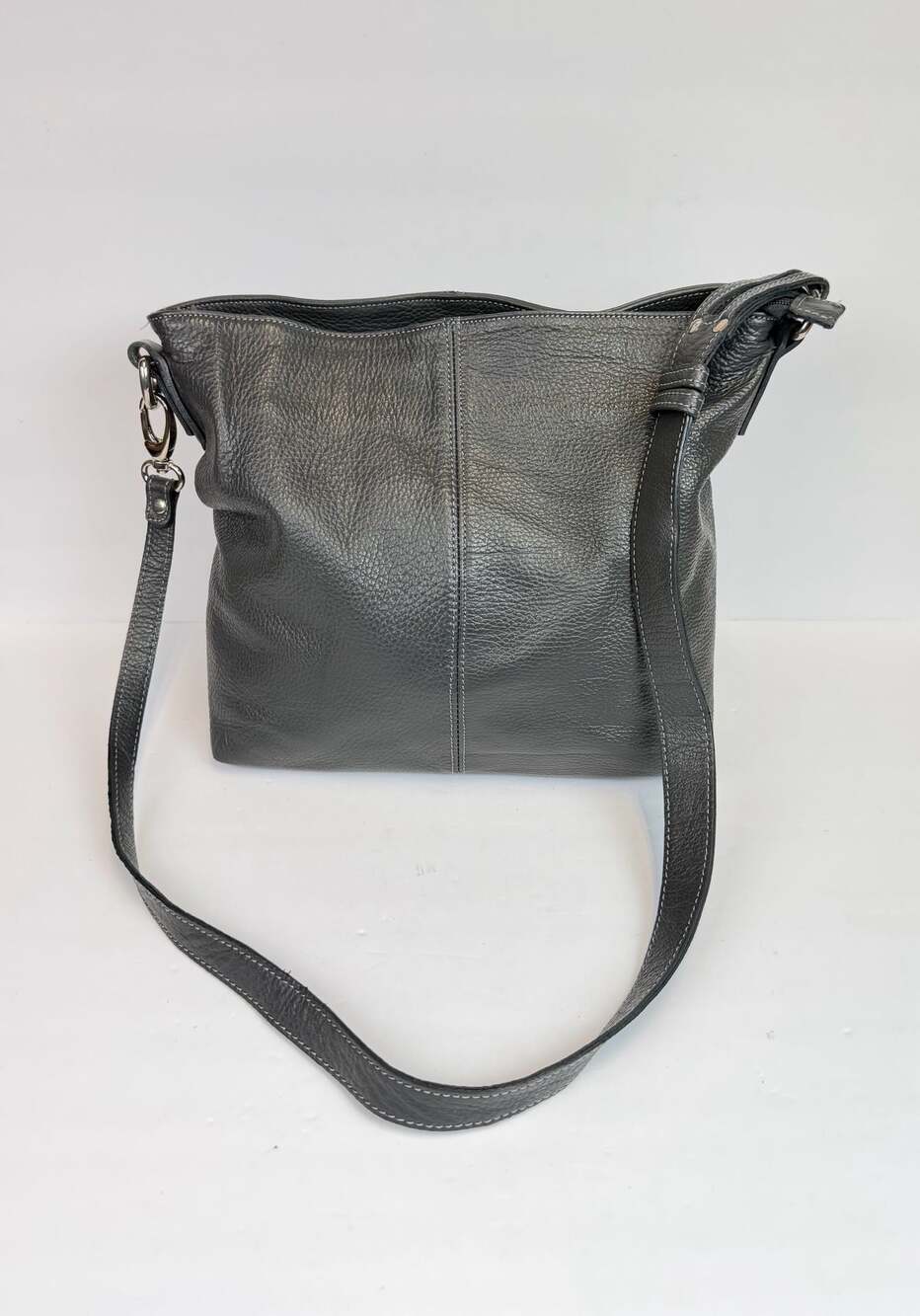 Maxima Milano Genuine Pebbled Leather Dark Grey Crossbody Shoulder Bag Italy